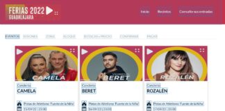 Pantalla de acceso a la reserva por Internet de las invitaciones para los conciertos de las Ferias de Guadalajara en 2022.