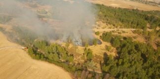 Foco del incendio atribuido en Fuente el Saz del Jarama a la caída de un dron, el 8 de julio de 2022. (Foto: 112 Madrid)