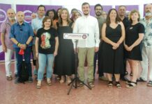 Responsables de Podemos en su sede de Guadalajara, el 2 de julio de 2022.