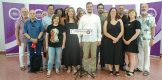 Responsables de Podemos en su sede de Guadalajara, el 2 de julio de 2022.