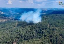 Hay peligro alto de incendios en toda la región El incendio de Taravilla, a media tarde del lunes, 1 de agosto de 2022. (Foto: Infocam)