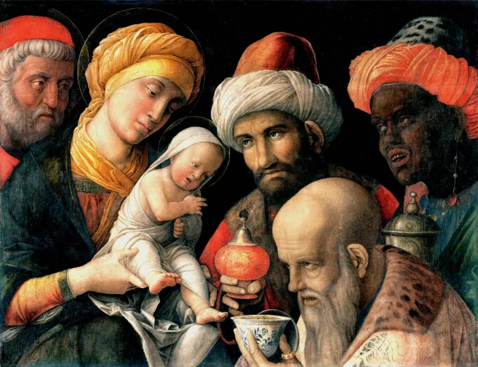 La adoración de los Reyes Magos, según Andrea Mantegna.