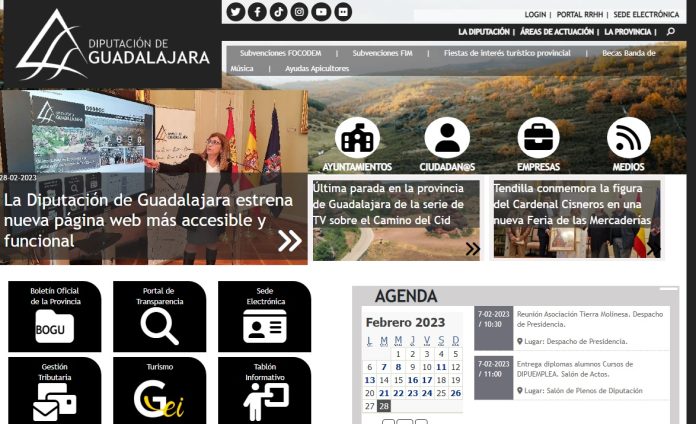 Pantalla principal de la nueva web de la Diputación de Guadalajara.