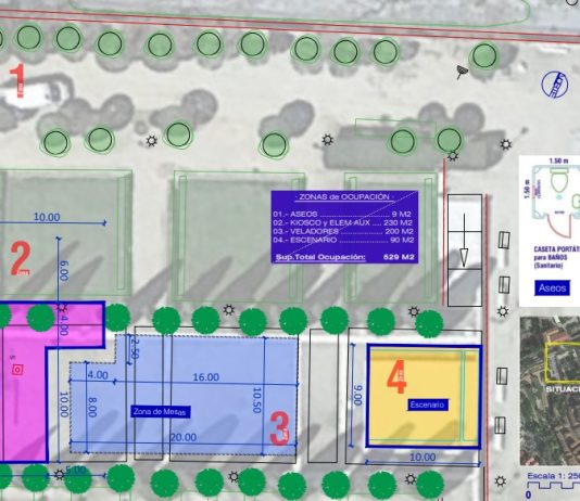 Croquis con las distintas zonas de los jardines del Palacio del Infantado que salen a licitación para su uso como terraza de verano, del 1 de mayo al 30 de septiembre de 2023. (Fuente: Ayuntamiento de Guadalajara)