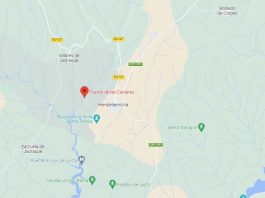 El cráneo, junto con varios huesos, apareció a la orilla del Bornova, cerca de Hiendelaencina. (Croquis: Google Maps)