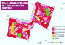Este es el pavimento y la distribución de árboles y mobiliario urbano que se plantea para las plazas de San Esteban y Prim. (Fuente: Ayuntamiento de Guadalajara)