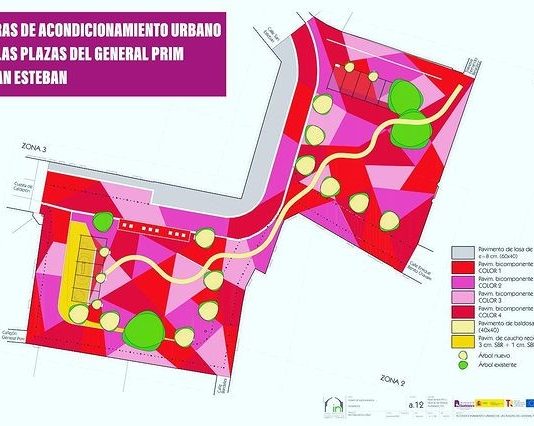 Este es el pavimento y la distribución de árboles y mobiliario urbano que se plantea para las plazas de San Esteban y Prim. (Fuente: Ayuntamiento de Guadalajara)