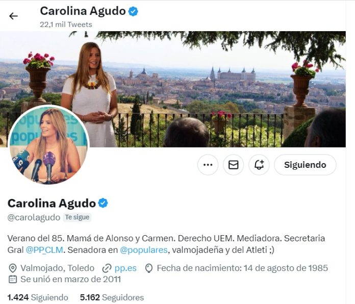 Cuenta de Carolina Agudo en Twitter.