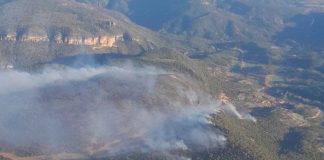 Vista aérea parcial del área quemada en el incendio de Ocentejo. (Foto: Infocam)