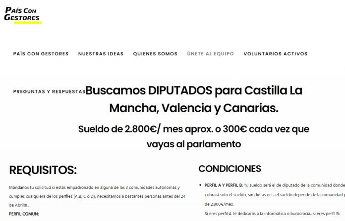 Pantallazo de la web de País con Gestores.