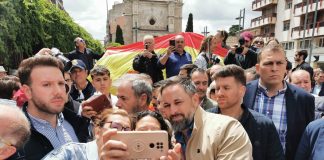 Santiago Abascal ha mitineado este sábado en Guadalajara. (Foto: Isabel Infantes / EP)