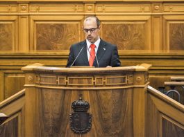 Primer discurso de Bellido en la actual legislatura, al renovar su cargo como presidente de las Cortes de Castilla-La Mancha el 22 de junio de 2023. (Foto: EP)