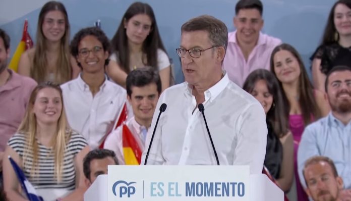 Un momento de la intervención de Alberto Núñez Feijóo en Guadalajara el 16 de julio de 2023. (Foto: PP / La Crónic@)