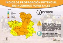 Mapa con el nivel de riesgo de incendios forestales en Castilla-La Mancha para el 16 de agosto de 2023.