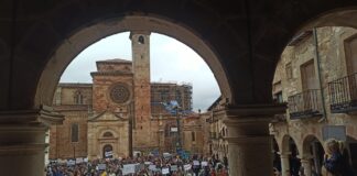 La protesta de este domingo ha incluido una concentración ante el Ayuntamiento de Sigüenza, en la Plaza Mayor.