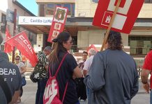 Protesta por los interinos de Geacam el 2 de octubre de 2023 en Guadalajara. (Foto: La Crónic@)