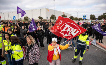 UGT quiere recuperar el espacio perdido semanas atrás en la negociación de la Logística de la provincia de Toledo. En la imagen, una movilización durante la huelga de Guadalajara.