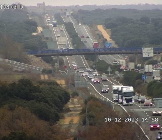 Estado de la circulación en la A-2 a la altura de Almadrones en la tarde del domingo, regreso del Puente de la Constitución. (Foto: DGT)