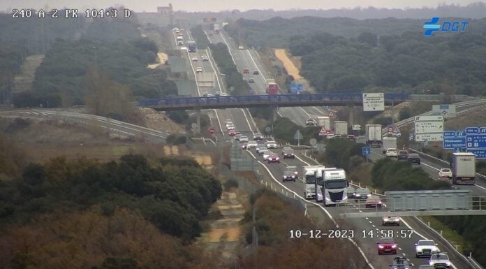 Estado de la circulación en la A-2 a la altura de Almadrones en la tarde del domingo, regreso del Puente de la Constitución. (Foto: DGT)