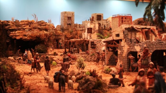 El torreón del Alamín se identificaba fácilmente en la versión de 2023 del belén monumental de Guadalajara, que pudo visitarse en la Plaza de Santo Domingo el pasado año.