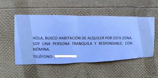 Anuncio real, visto en Guadalajara en enero de 2024, de una persona que busca habitación en alquiler.
