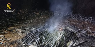 Fogata hecha por los ladrones para pelar los cables del tendido telefónico y llevarse el cobre. (Foto: Guardia Civil)