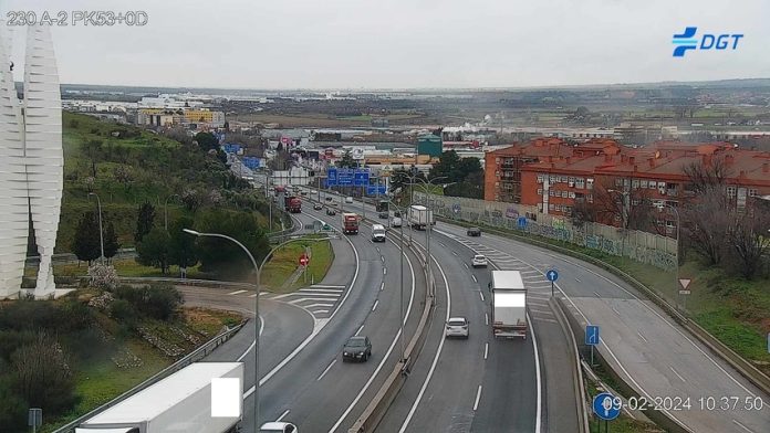 La A-2, a su paso por Guadalajara el 9 de febrero de 2024. (Foto: DGT)