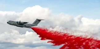 Últimos ensayos de Airbus para la lucha contra incendios desde el A400M en el campo de de la Bripac en Uceda.