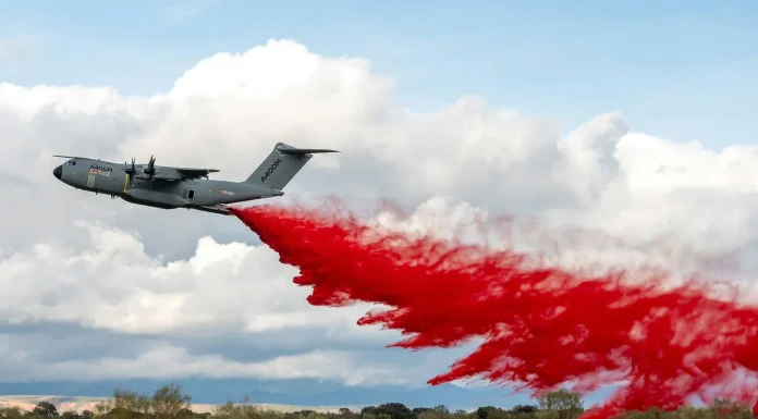 El gran avión contraincendios que se probó en Uceda hace años sigue sin estar operativo Últimos ensayos de Airbus para la lucha contra incendios desde el A400M en el campo de de la Bripac en Uceda.