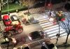 Ya anochecido sobre Guadalajara, tractores y coches compartían las calles de la ciudad, como esta de la Constitución. (Foto: La Crónic@)