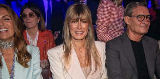 Begoña Gómez durante el desfile de la firma Pedro del Hierro en la Mercedes Benz Fashion Week el 15 de febrero de 2024, en Madrid. (Foto: EP)