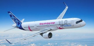 Uno de los primeros Airbus 321XLR ensamblados para las pruebas del nuevo modelo.