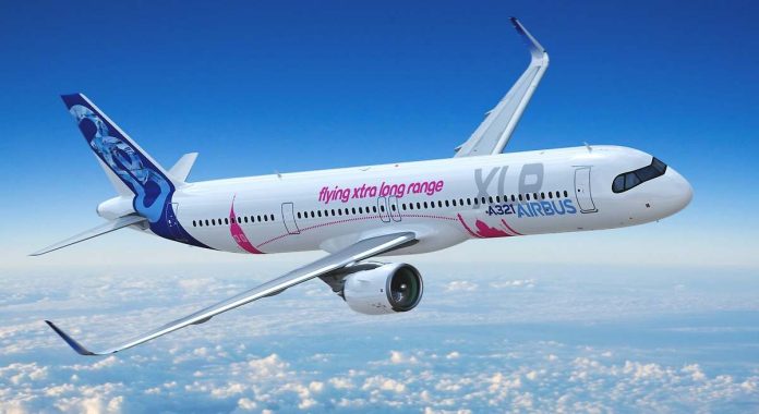 Uno de los primeros Airbus 321XLR ensamblados para las pruebas del nuevo modelo.