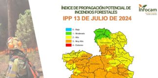 Este era el riesgo de incendios previsto para el 13 de julio de 2024. (Fuente: Infocam)