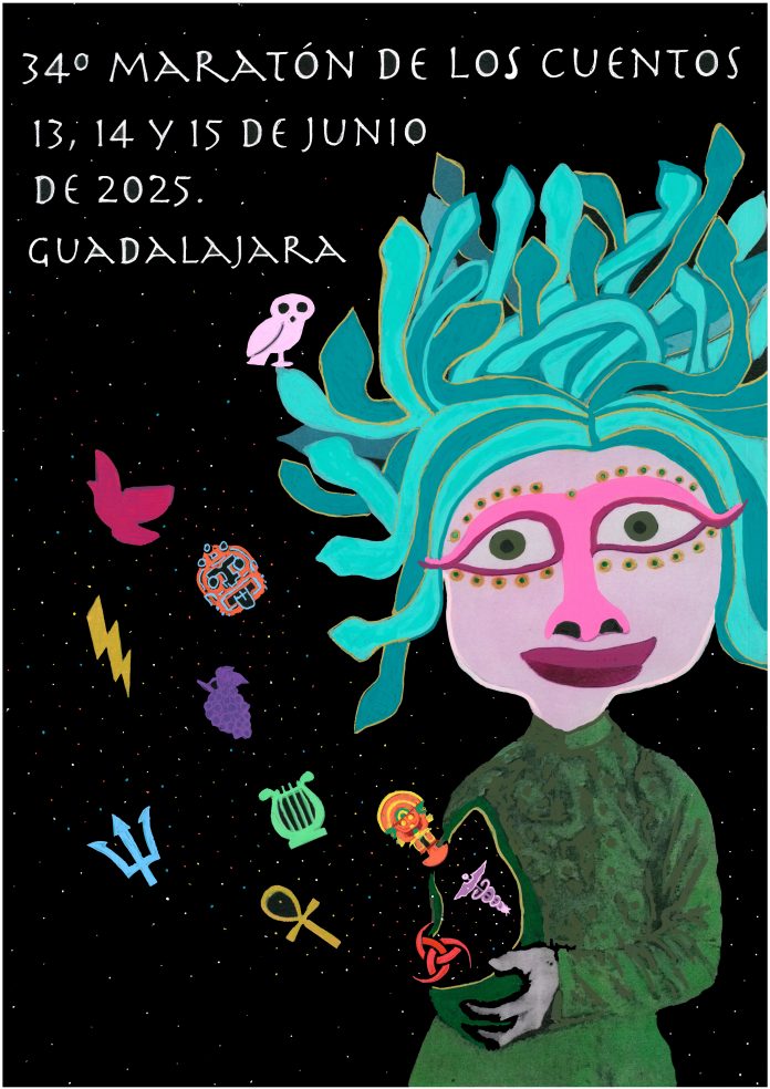Cartel del Maratón de los Cuentos de 2025, de Paula Moscuzza.