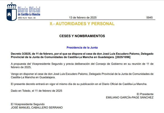 Decreto de cese de José Luis Escudero.