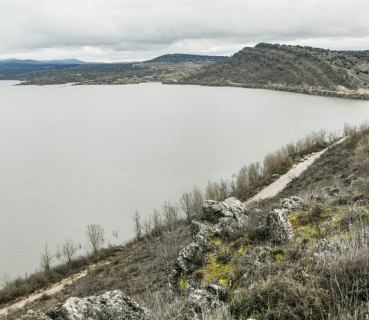Rotunda la imagen que presentaba este lunes el pantano de Alcorlo, lleno hasta los topes. (Foto: Rafa Martín / EP)