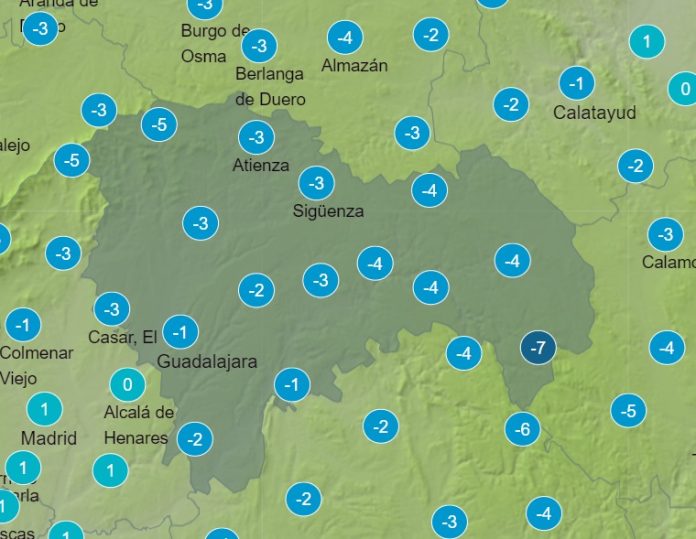 Temperaturas mínimas en la provincia de Guadalajara previstas para el 15 de marzo de 2025. (Fuente: Aemet)