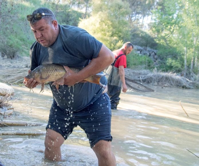 El esfuerzo en Entrepeñas seguía este sábado, como ilustra la imagen. (Foto: Alfonso Tertre)