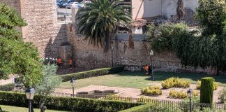 Jardineros en el parque de Alvarfáñez de Minaya en 2025. (Foto: La Crónic@)