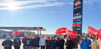 Primeros momentos de la primera jornada de huelga de la plantilla de Nueva Maypa, el 25 de julio de 2025.