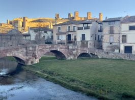 El castillo de Molina de Aragón desde el río Gallo, con su puente románico. (Foto: Óscar Gil)