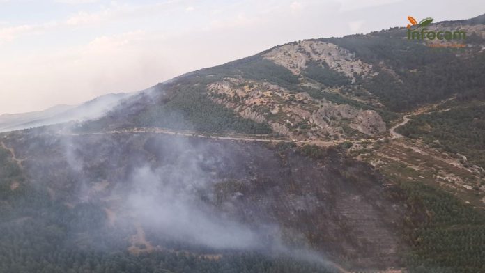 Vista área del incendio de La Huerce el 9 de agosto de 2025. (Foto: Infocam)