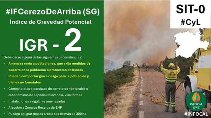 Aviso de Castilla y León por el incendio de Guadalajara.