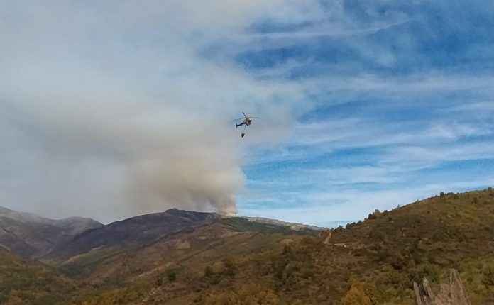 Medios aéreos seguían este miércoles colaborando en los trabajos de extinción del incendio del Pico del Lobo, todavía fuera de control. (Foto: La Crónic@)