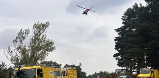 Parte del dispositivo en la parte segoviana del incendio de Peñalba, en la tarde del domingo 28 de septiembre de 2025.