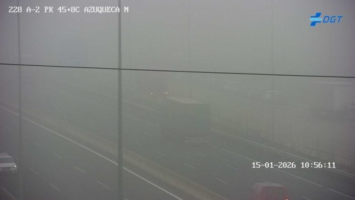 Estado de la A-2 a las 11 dela mañana del 15 de enero de 2025, con niebla densa. (Foto: DGT)