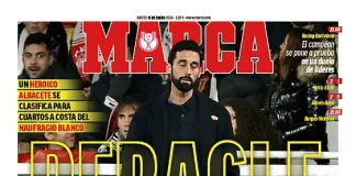 Portada del diario Marca a propósito de la derrota del Real Madrid en Albacete.