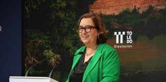 La presidenta de la Diputación de Toledo, Concepción Cedillo, durante su intervención en Fitur.