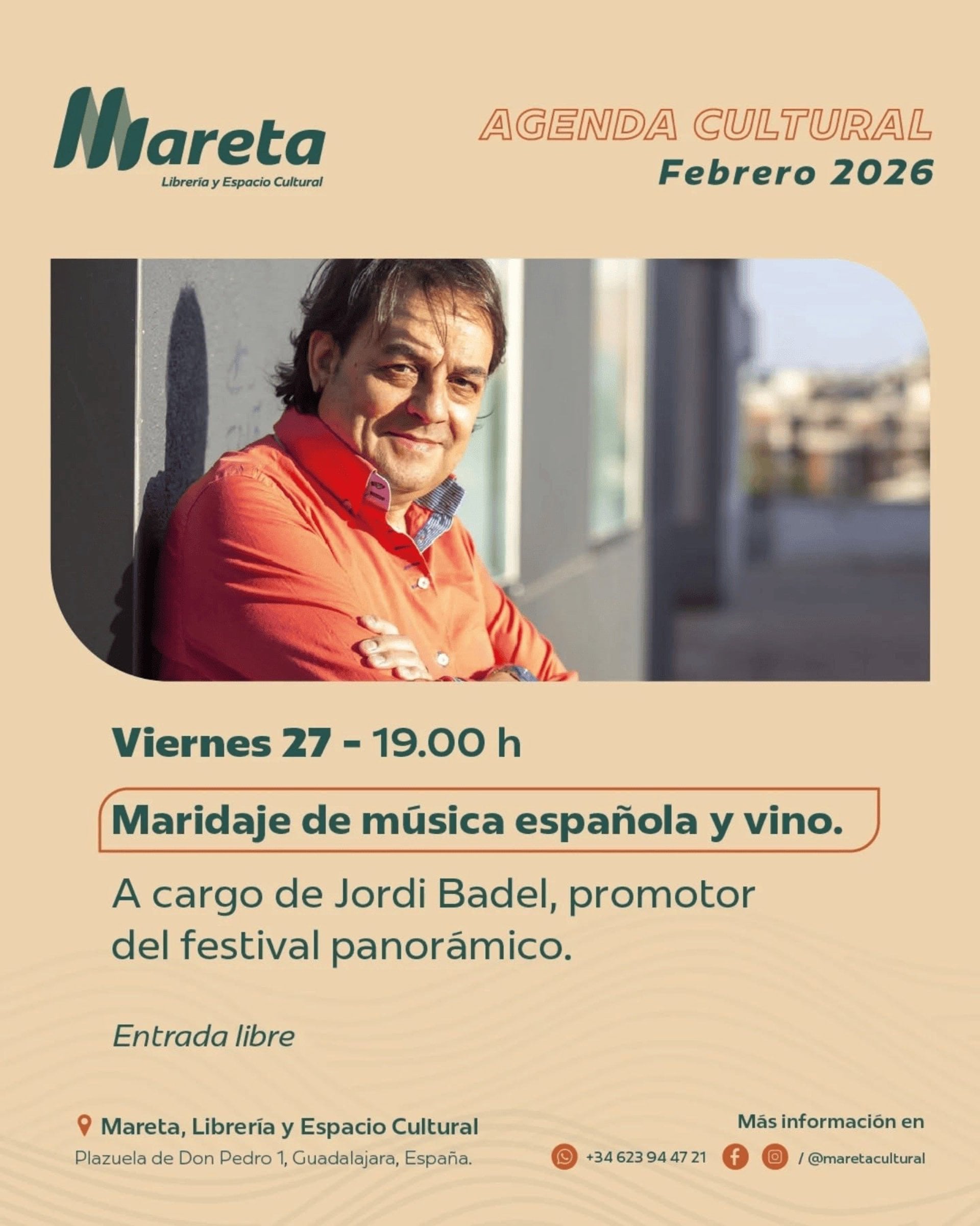 24/02/2026 Cartel del maridaje de música española y vino a cargo de Jordi Badel. SOCIEDAD ESPAÑA EUROPA CASTILLA-LA MANCHA OCÉANO ATLÁNTICO EDITORES